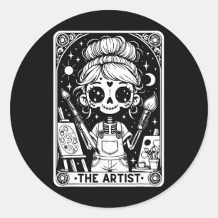 Kunstenaar Tarotkaart Skelet Schilder Kunstleraar Ronde Sticker