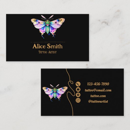 Kunstenaar tattoo, Moth, Pastel, Visitekaartje (Voorkant / Achterkant)