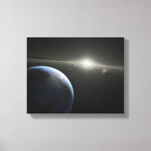 Kunstenaars concept van een astroïde gordel Foto Canvas Afdruk
