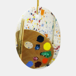 Kunstenaars Spatten Verf En Palet Verf Keramisch Ornament
