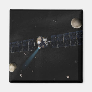 Kunstenaarsconcept van het Dawn spacecraft in orbi Magneet