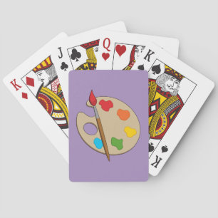 Kunstenaarspalet met verfkwast pokerkaarten