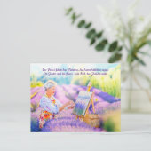 Kunstenaarsschildering in bloeiend lavendelveld feestdagenkaart (Staand voorkant)