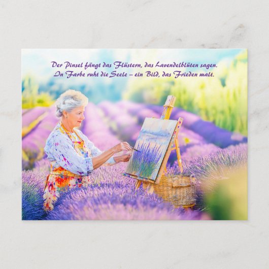 Kunstenaarsschildering in bloeiend lavendelveld feestdagenkaart (Voorkant)