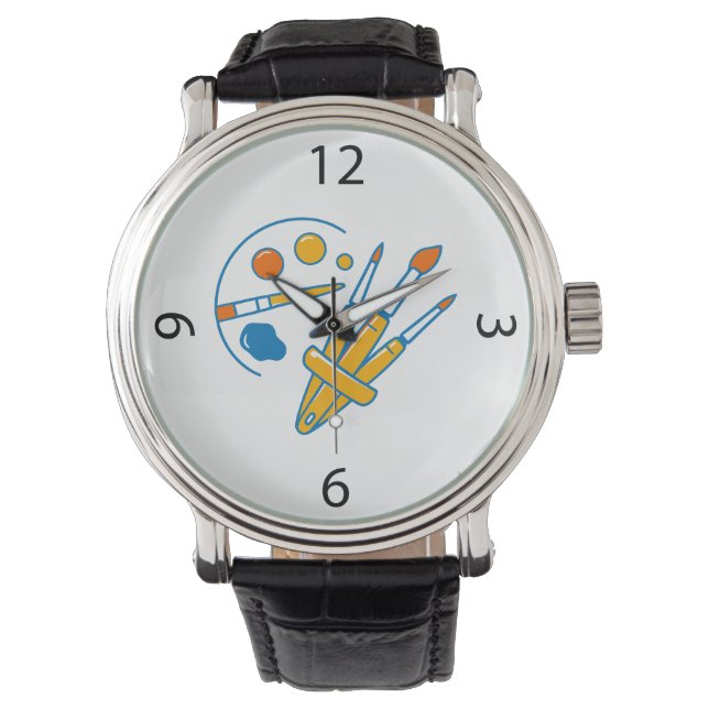 Kunstenaarsschilderpalet en kwasten horloge (Voorkant)