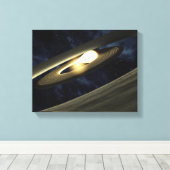 Kunstenconcept met een klomp materiaal canvas afdruk (Insitu (Houten vloer))