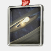 Kunstenconcept met een klomp materiaal metalen ornament (Links)