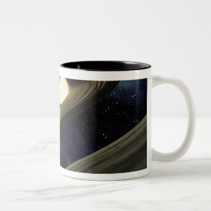 Kunstenconcept met een klomp materiaal tweekleurige koffiemok