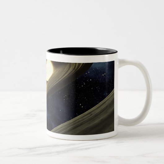 Kunstenconcept met een klomp materiaal tweekleurige koffiemok (Rechts)