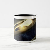 Kunstenconcept met een klomp materiaal tweekleurige koffiemok (Center)