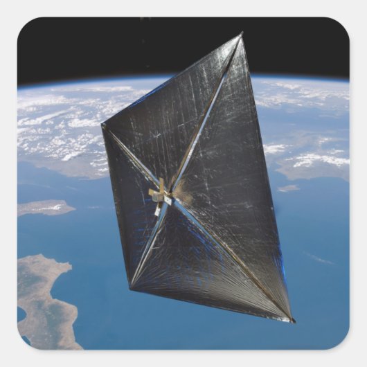 Kunstenconcept van NanoSail-D in de ruimte Vierkante Sticker (Voorkant)