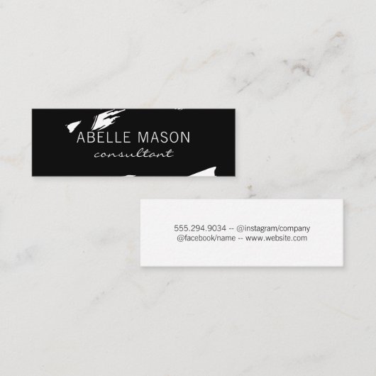 Kunstengeborsteld (zwart) mini visitekaartje (Voorkant / Achterkant)