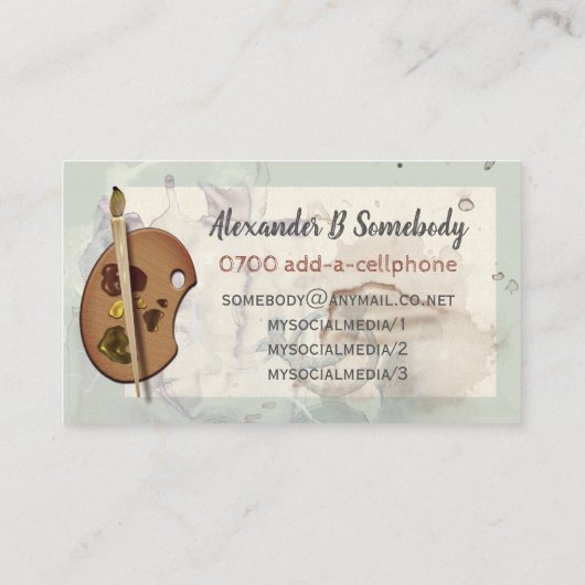 Kunstenpalet en penseel visitekaartje (Achterkant)