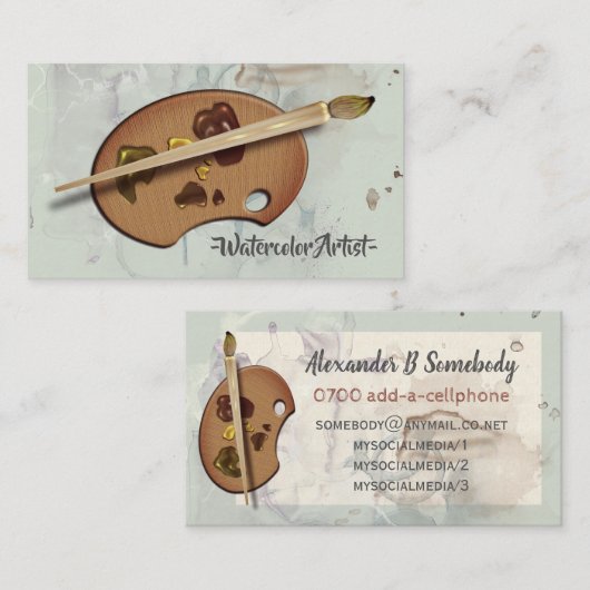 Kunstenpalet en penseel visitekaartje (Voorkant / Achterkant)