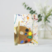 Kunstenschilders schilderplaat en palet verf briefkaart (Staand voorkant)