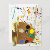 Kunstenschilders schilderplaat en palet verf briefkaart (Voorkant / Achterkant)