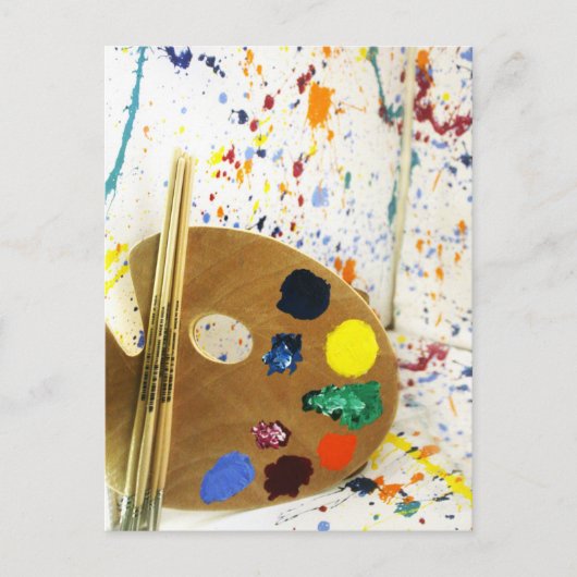 Kunstenschilders schilderplaat en palet verf briefkaart (Voorkant)