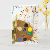 Kunstenschilders schilderplaat en palet verf kaart (Gele Bloem)