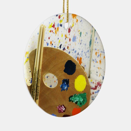 Kunstenschilders schilderplaat en palet verf keramisch ornament (Rechts)