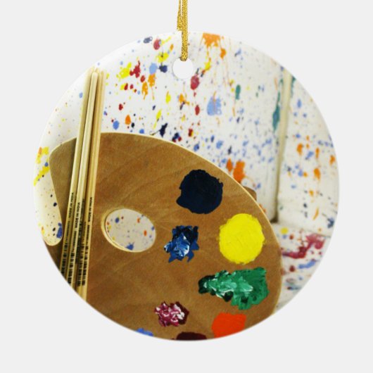 Kunstenschilders schilderplaat en palet verf keramisch ornament (Achterkant)