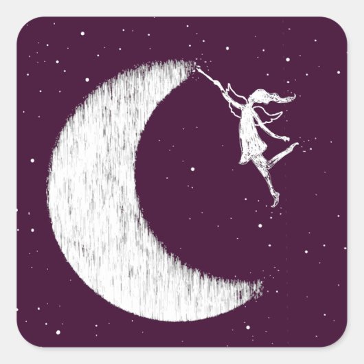 Kunstfee: Paint the Moon (paarse) Vierkante Sticker (Voorkant)