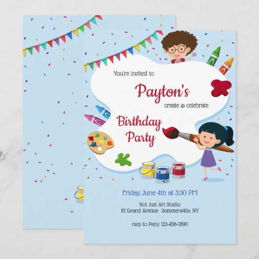 Kunstfeest verjaardagsfeest kaart (Voorkant / Achterkant)