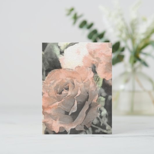 kunstflorale  achtergrond met lichtroze briefkaart (Staand voorkant)