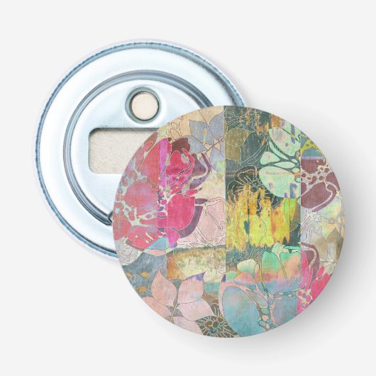 Kunstflorale grunge patroon button flesopener (Voorkant)