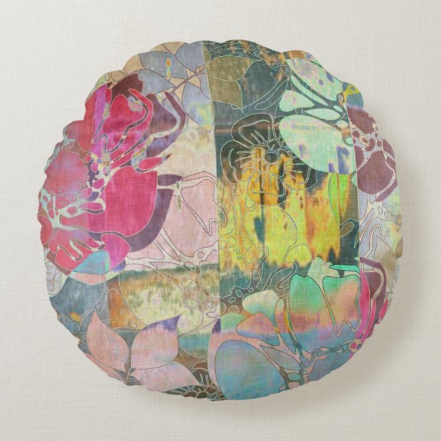 Kunstflorale grunge patroon rond kussen (Voorkant)