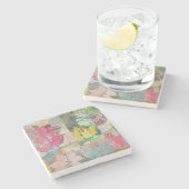 Kunstflorale grunge patroon stenen onderzetter (Zijkant)