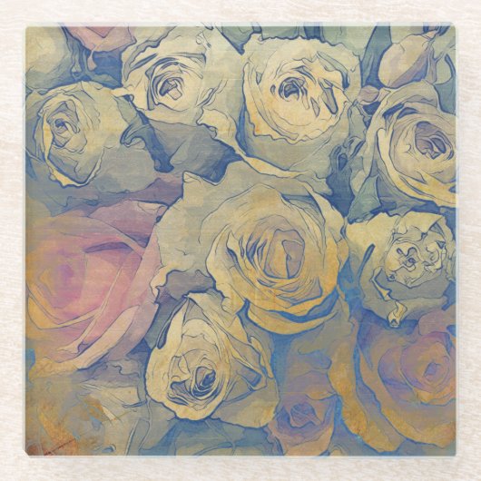 kunstflorale  kleurrijke achtergrond glazen onderzetter (Voorkant)