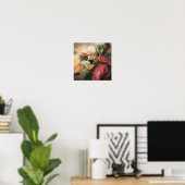 kunstflorale  trillende achtergrond met rood poster (Thuiskantoor)