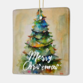 Kunstfoto van feestelijke Waterverf kerstboom Keramisch Ornament (Links)