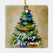 Kunstfoto van feestelijke Waterverf kerstboom Keramisch Ornament (Voorkant)