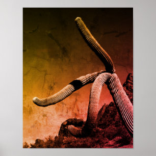 Kunstfoto van Saguaro Cactus in bijtende stijl Poster