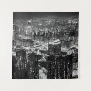 Kunstfoto's van de stad Hong Kong in tegenstelling Wandkleed