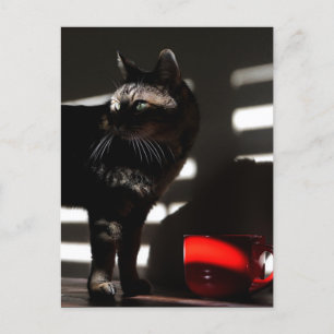 Kunstfoto's voor kat- en rode beker als een filmop briefkaart