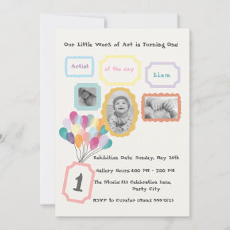 Kunstgalerij thema - Pastel 1e verjaardag foto Kaart