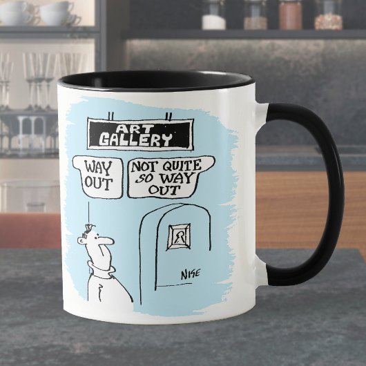 Kunstgalerijtekens. "Way Out" en "Not So Way Out" Mok