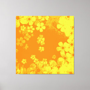 Kunstgeel en oranje bloempatroon canvas afdruk