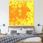 Kunstgeel en oranje bloempatroon canvas afdruk (Insitu (Slaapkamer))