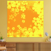 Kunstgeel en oranje bloempatroon canvas afdruk (Insitu (Woonkamer))
