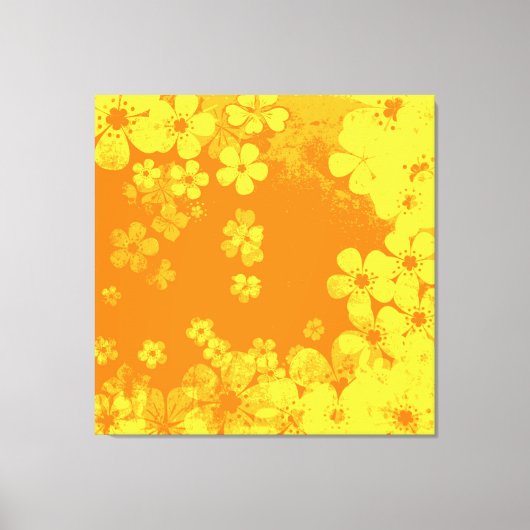 Kunstgeel en oranje bloempatroon canvas afdruk (Voorkant)