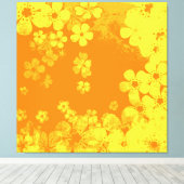 Kunstgeel en oranje bloempatroon canvas afdruk (Insitu (Houten vloer))
