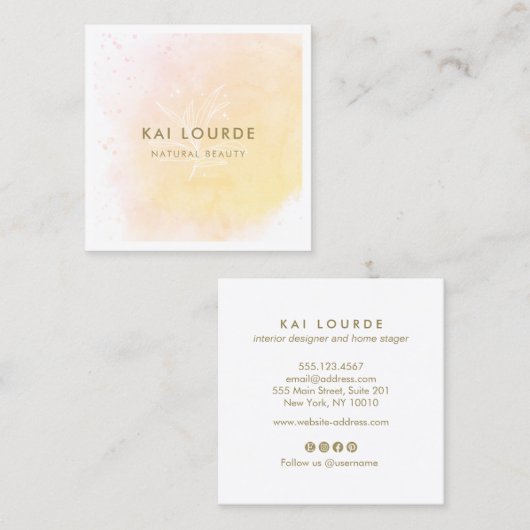 Kunstgele Waterverf Planten bladeren Vierkante Visitekaartje (Voorkant / Achterkant)