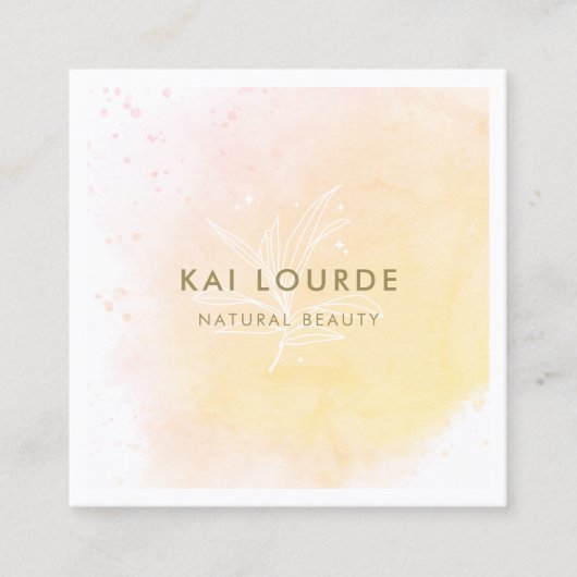 Kunstgele Waterverf Planten bladeren Vierkante Visitekaartje (Voorkant)