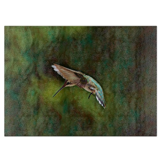 Kunstglazen snijplank met kolibrie vogel (Voorkant)