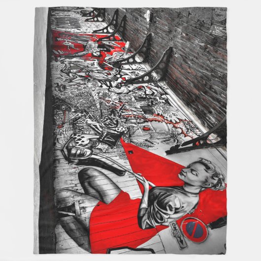 Kunstgraffiti Blanket Black, Red en White Street Fleece Deken (Voorkant)