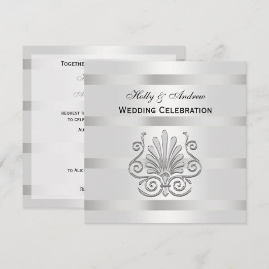  kunstgreep deco Silver Plume Blk Wht SQ Weddensch Kaart (Voorkant / Achterkant)