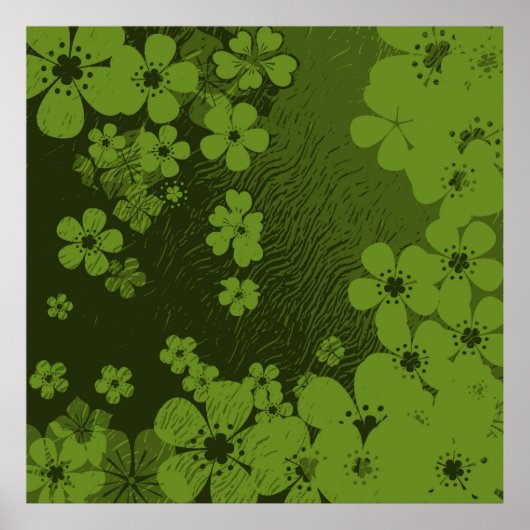 Kunstgroene florale grijze achtergrond poster (Voorkant)